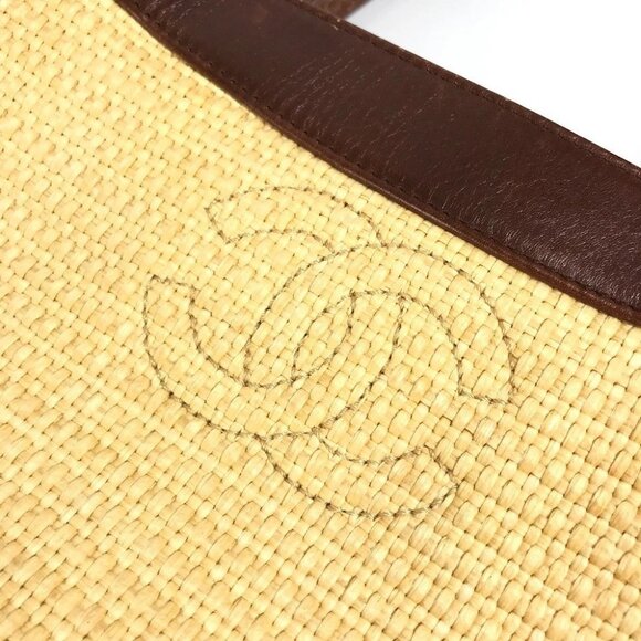 CHANEL CC CC Mark logo Bag Shoulder Bag Tote Bag Raffia / Leather Beige/Brown - Picture 12 of 15